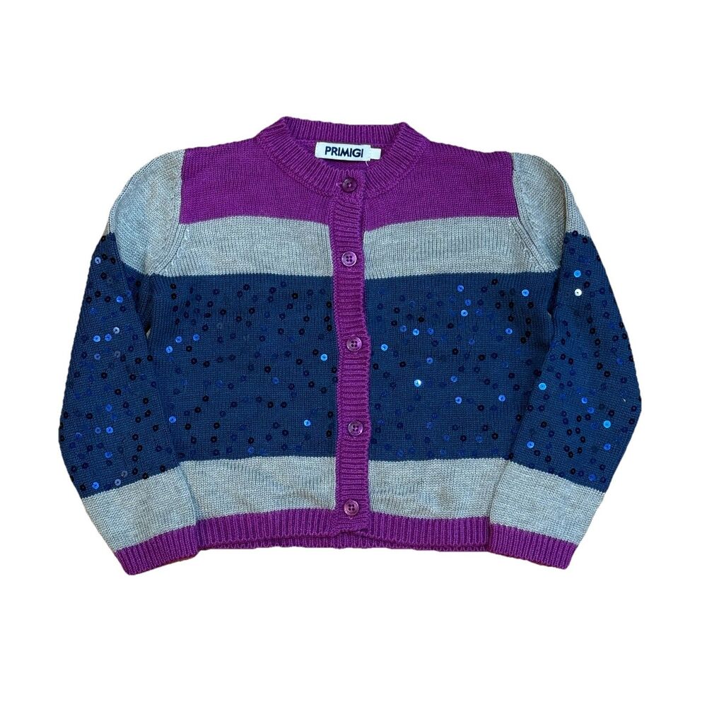 PRIMIGI Girls Color Block Cardigan with Sequins Size 4 Buttoned WORN ONCE